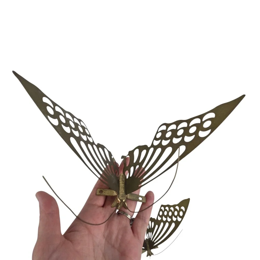 3 MCM Vintage Solid Brass Butterflies Table Wall Art Decor 3 Sizes w Mild Patina